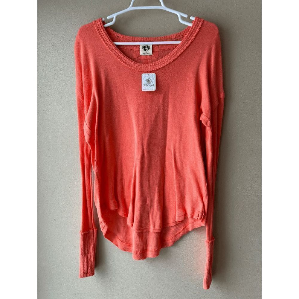 We the Free Light Orange Thermal Waffle Knit Top Size XS